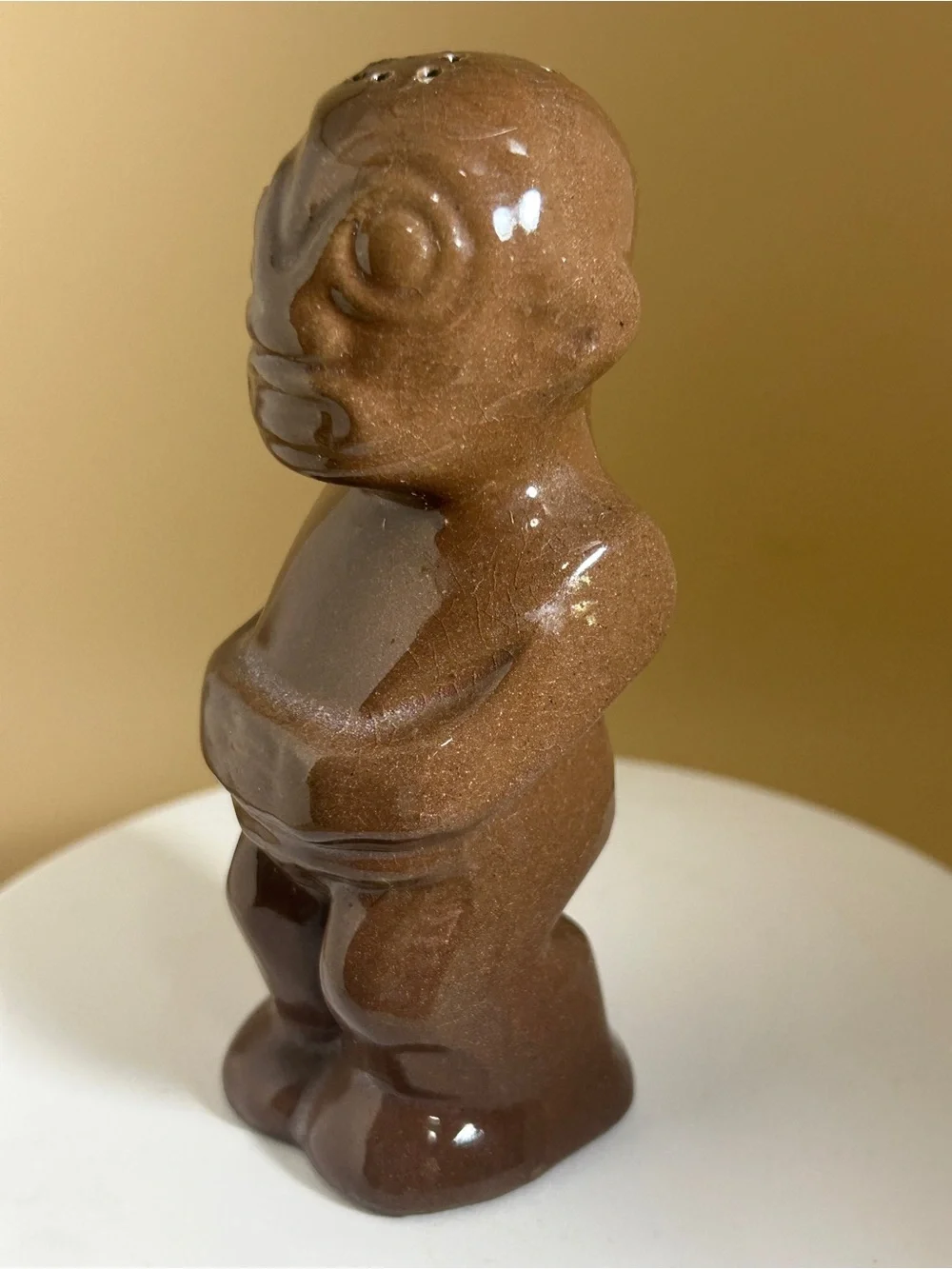 Vintage 1960’s Trader Vic’s Tiki Figure, Ceramic Salt Shaker, Dark Brown, Japan